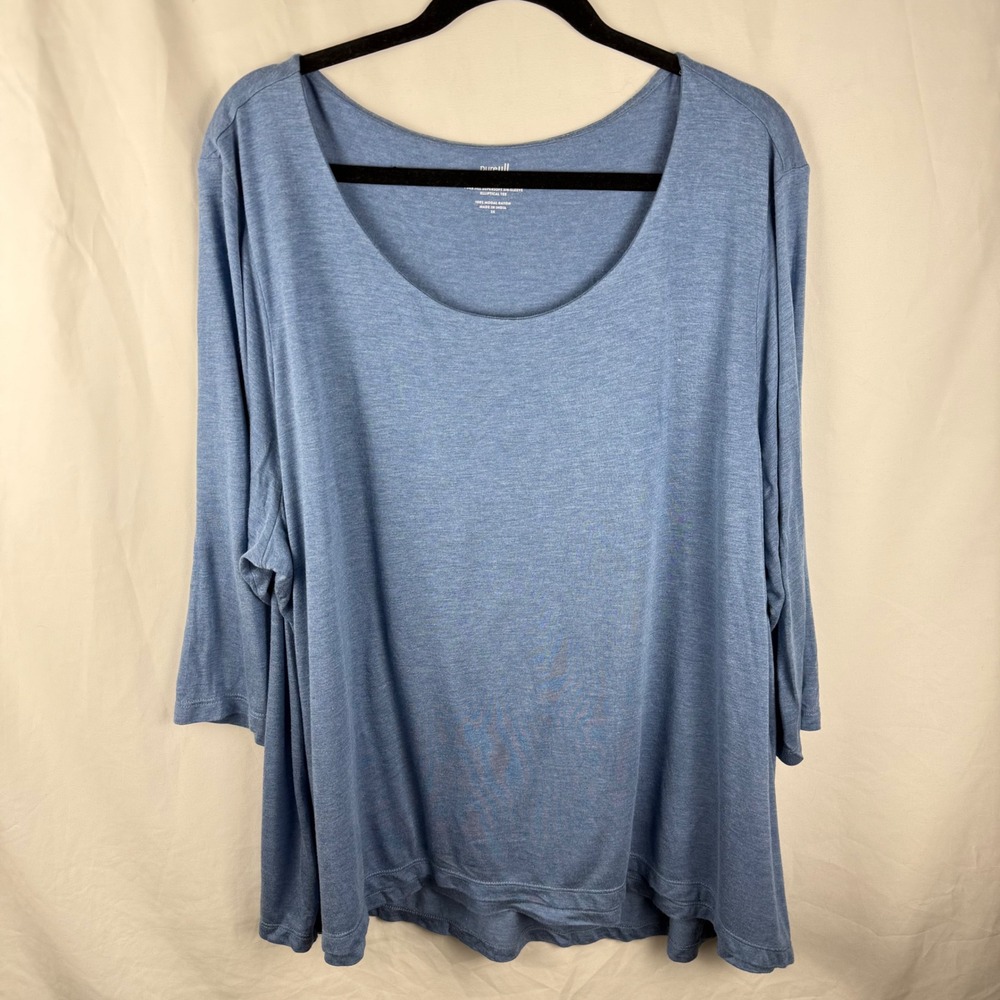 J. Jill Purejill Elliptical Tee Blue 3/4 Sleeve 3X Scoop Neck Relaxed Athleisure